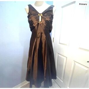 Vintage Bari Jay‎ Espresso Brown Taffeta Cocktail Dress Beaded Ring Bow Detail 2